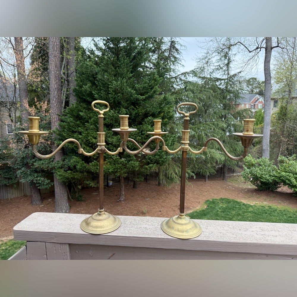 Vintage set of 2  Brass Swan Swing Arm Adjustable Candelabra Candle Stick Holder